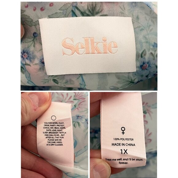 Selkie La Belle Étoile Parliament Dress Blue Floral Organza Puff Sleeve Mini 1X - Picture 11 of 12